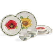 Portmeirion - Botanic Garden Collection- 12 Piece Melamine Dinnerware Set- for Outdoor / Indoor Use, Shatterproof, Lightweight, BPA Free, Dishwasher Safe - Service for 4 Floral Motif