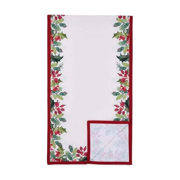 Portmeirion Botanic Garden Holly Table Runner - Cotton, Holiday Table Decor