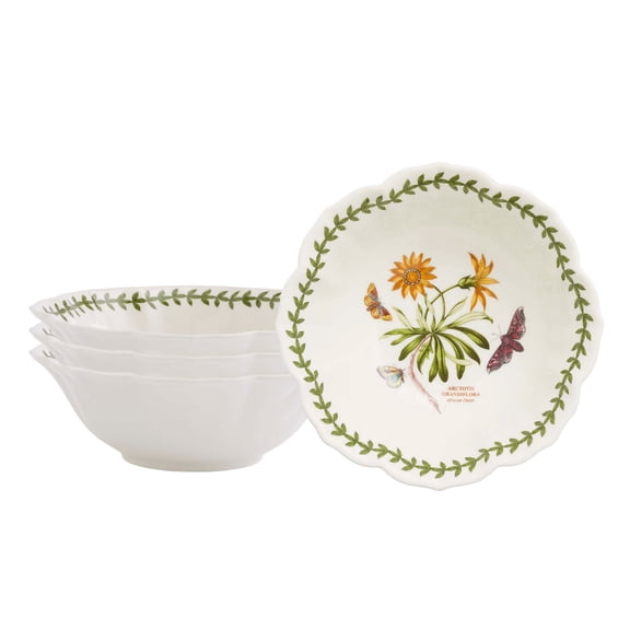Portmeirion Botanic Garden Lotus Blossom Bowl, Set of 4 - African Daisy Floral Design - 6" Porcelain Dishes for Breakfast, Snacks, Sides or Desserts - Microwave, Oven, Freezer & Dishwasher Safe