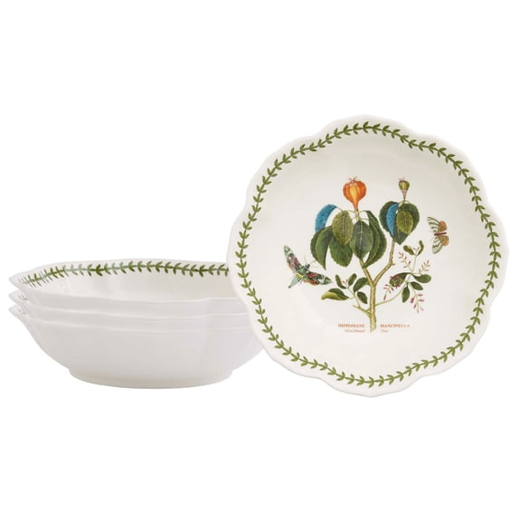 Portmeirion Botanic Garden Lotus Blossom Bowl, Set of 4 - Manchineel Tree Motif, 9-Inch Porcelain Bowls for Soup, Salad & Fruit, Microwave & Dishwasher Safe Botanical Tableware