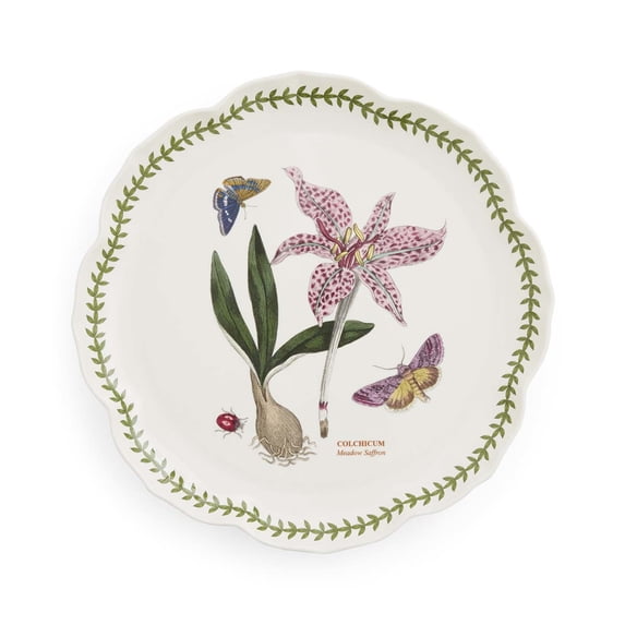 Portmeirion Botanic Garden Lotus Blossom Large Round Platter, 13.5-Inch - Meadow Saffron Design with Laurel Leaf Border, Ideal for Appetizers, Charcuterie or Desserts - Dishwasher Safe Porcelain
