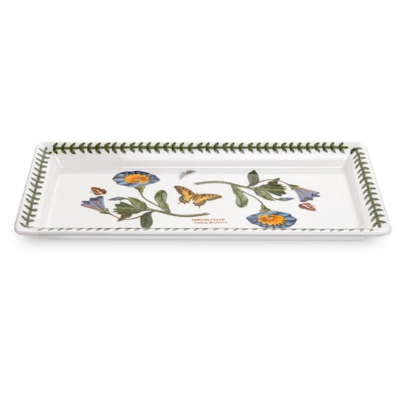 Portmeirion Botanic Garden 11.75" x 5.25" Sandwich Tray Convolvulus Motif Fine Porcelain Chip Resistant Glaze Dishwasher, Microwave, Freezer, Oven Safe