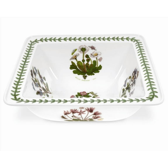 Portmeirion Botanic Garden Square Salad Bowl 10.5 Inch Serving Bowl with Assorted Floral Motifs Made from Porcelain Microwave and Dishwasher Safe