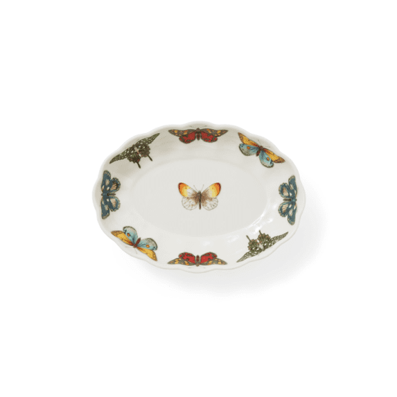 Portmeirion Oval Fluted Dish Botanic Garden Harmony Laurel Emboss Butterflies Floral 6 1/8 Inch