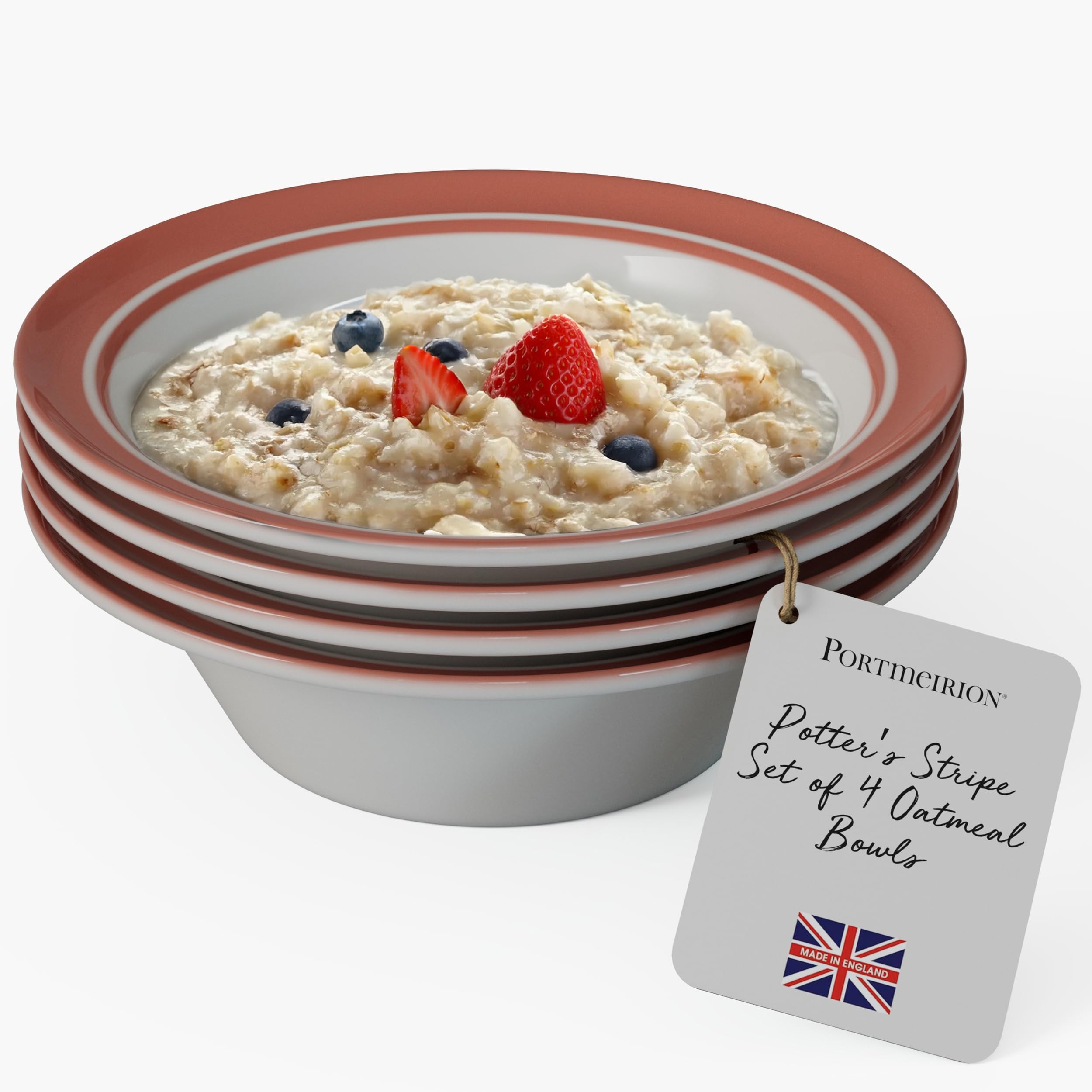 Portmeirion Potter’s Mist Oatmeal Bowls - Set Of 4, Blue Mist Design, Made In UK, Dishwasher Safe