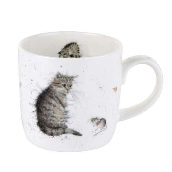 Portmeirion Royal Worcester Wrendale Designs Cat and Mouse Mug, 14 Ounce Large Coffee Mug with Cat Design, Made from Fine Bone China, Microwave and Dishwasher Safe