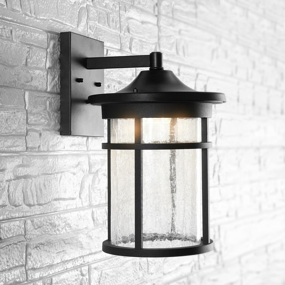 JONATHAN Y Campo 10.25" Outdoor Wall Lantern Crackled Glass/Metal Integrated LED Wall Sconce, Black