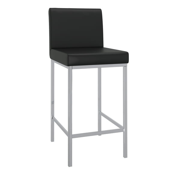 Contemporary Faux Leather and Metal 26" Counter Stool Set of 2 Black and Chrome