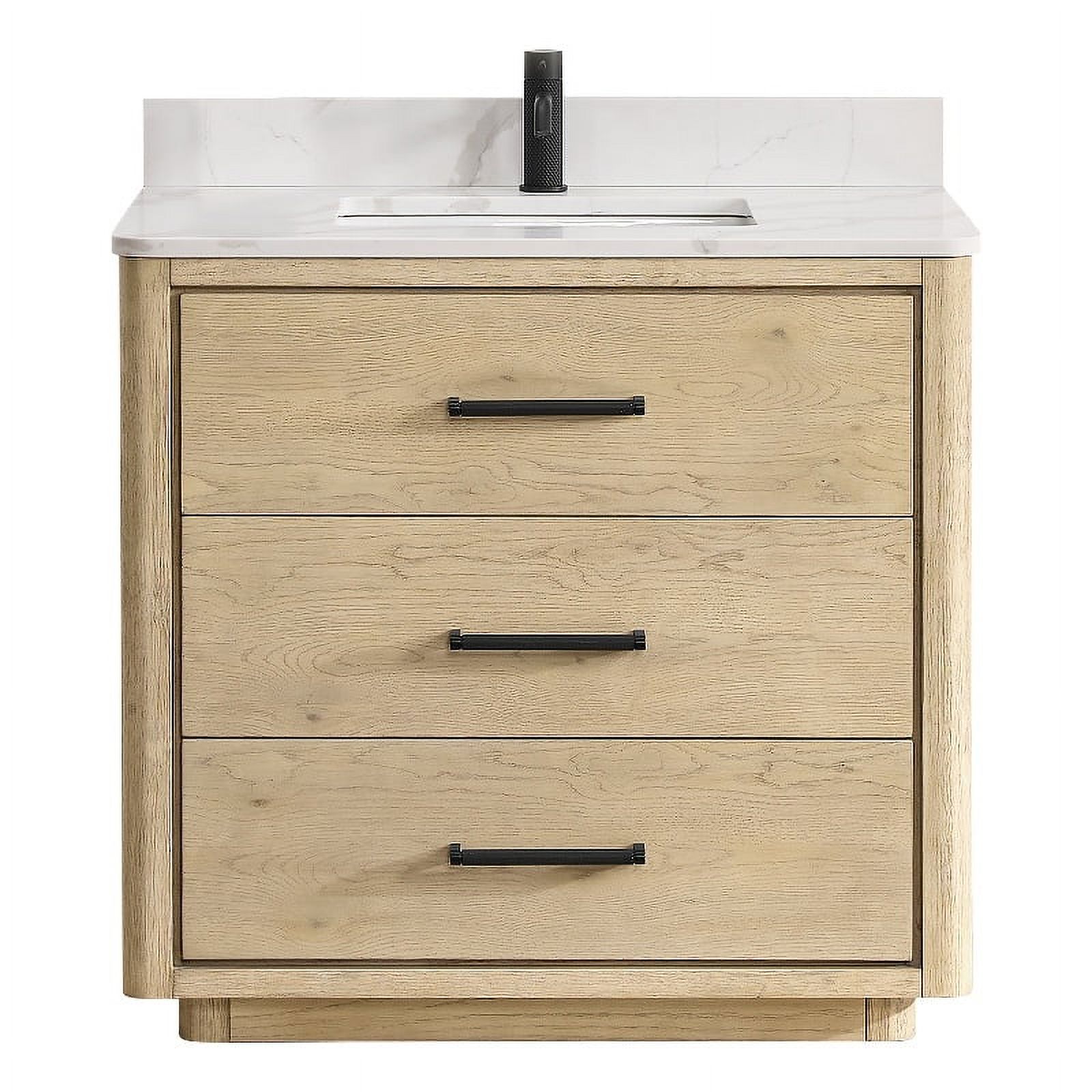 Porto 36" Aged Natural Oak Single Bath Vanity with Fish Maw White ...
