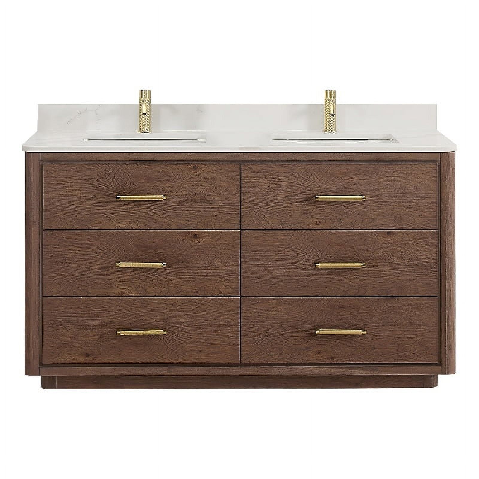 Porto 60M" Aged Dark Brown Oak Double Bath Vanity with Fish Maw White Quartz - Walmart.com