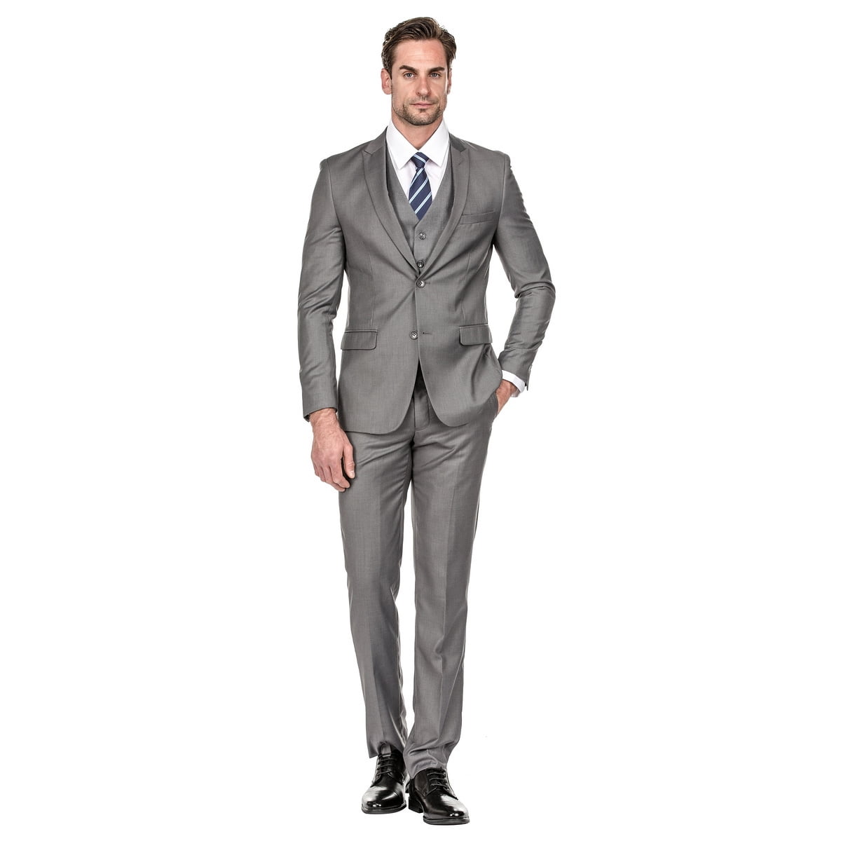 Porto Filo 3 Piece Ash Gray Men's Slim Fit Suit - Walmart.com