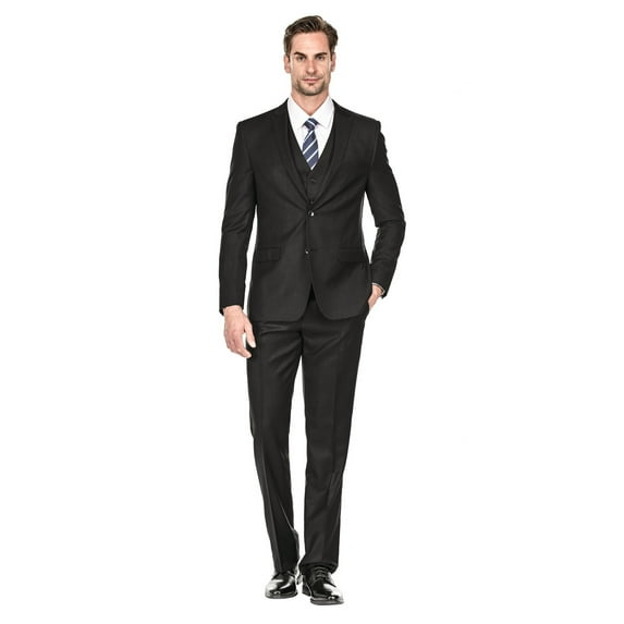 Porto Filo 3 Piece Black Men's Slim Fit Suit