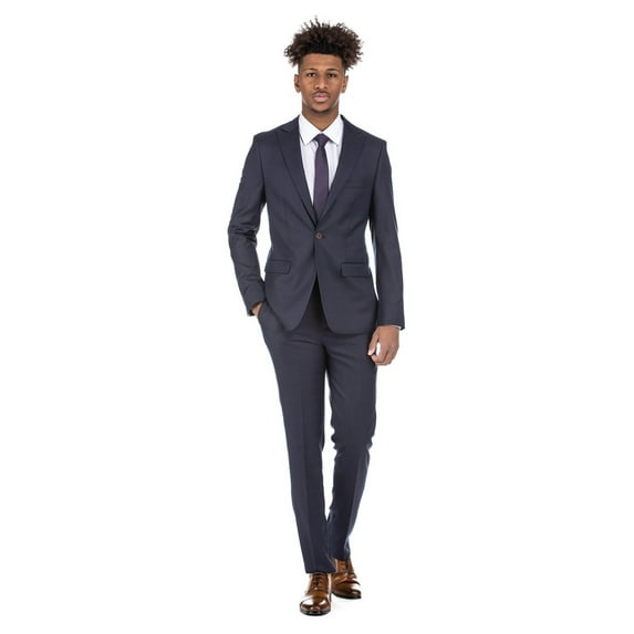 Porto Filo Men's 2 Piece Navy Windowpane Slim Fit Suit