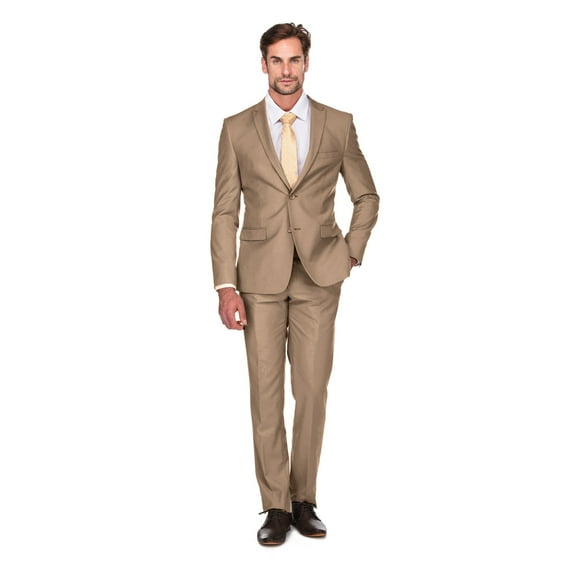 Porto Filo Men's 2 Piece Tan Slim Fit Suit