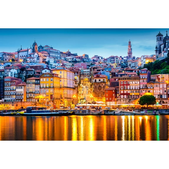 Art.com Porto, Portugal Old City Skyline from across the Douro River Photographic Print by Sean Pavone, 36" x 24"