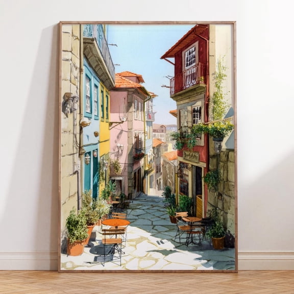 Porto Portugal Ribeira District Cityscape Print, Unframed Paper Print Size 8x12