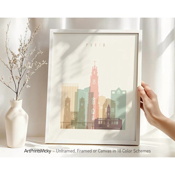 Porto Portugal Skyline Cityscape Travel Poster, Versatile Travel Inspired Theme For Home, Bedroom And Office Decor