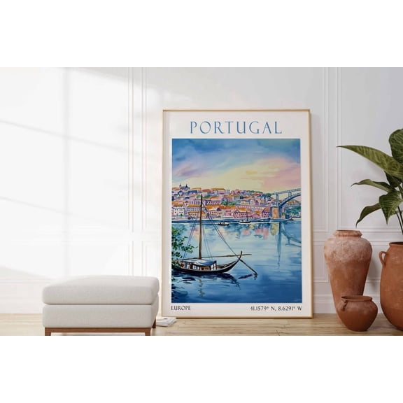 Porto Portugal Travel Poster For Historic Riverside City Home Decor
