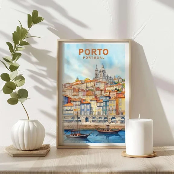 Porto Portugal Travel Poster Retro Wall Art Featuring Colorful Riverside Home Decor Office Wall Art
