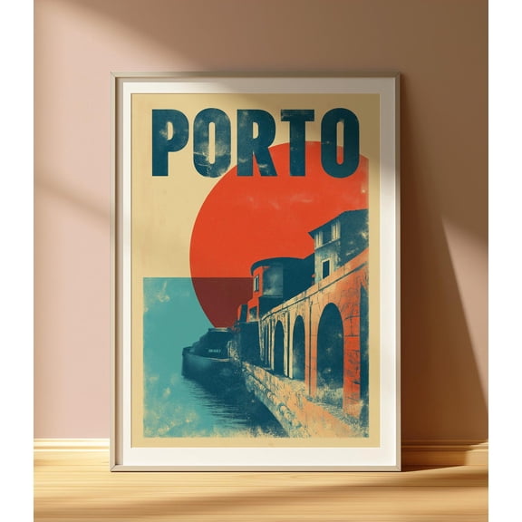 Porto Portugal Travel Poster: Retro Wine Cellar Art Print, Unframed Canvas Size 8x12