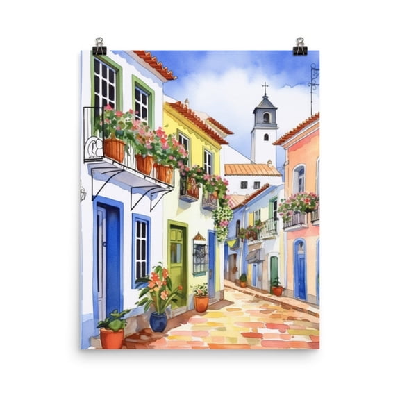 Porto Print, Colorful Portuguese Street Scene, Portugal Cityscape Wall Art, Europe Travel Print, Coastal Village Decor Home Decor UNFRAMED Poster, Wall Art for Decor, Present, 24x36