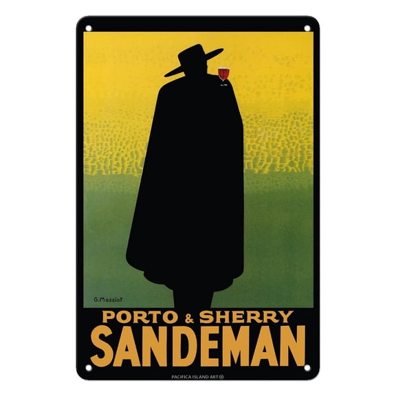 Porto & Sherry Sandeman - French Port Brandy Madeira Wines - Vintage Advertising Poster by Georges Massiot c.1930 - 8 x 12 inch Vintage Metal Tin Sign