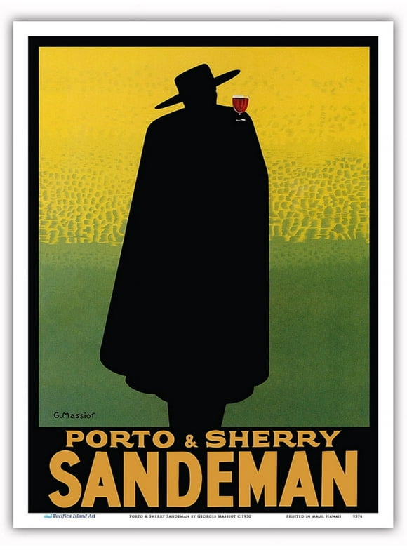 Porto & Sherry Sandeman - French Port Brandy Madeira Wines - Vintage Advertising Poster by Georges Massiot c.1930 - Master Art Print (Unframed) 9in x 12in