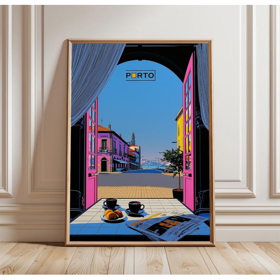 Porto Travel Cafe View Print Harbour Wall Art, Unframed Paper Print