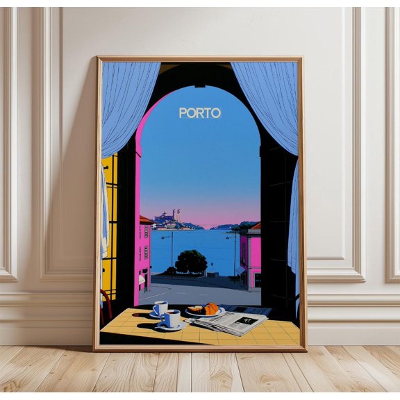 Porto Travel Cafe View Print Harbour Wall Art, Unframed Paper Print