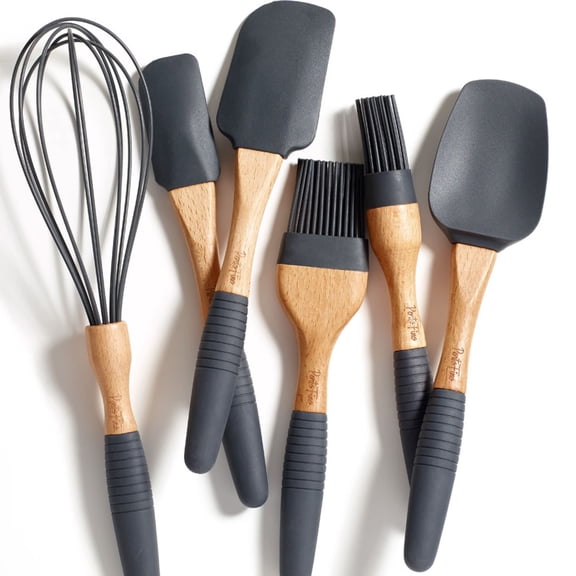 PortoFino Baking Utensils 6 Pieces, Baking Essentials, of 3 Spatulas, 2 Pastry Brushes, 1 Whisk, Baking Tools, Spatulas Silicone Heat Resistant, Silicone Cooking Utensils, Kitchen Gifts, Grey Y101