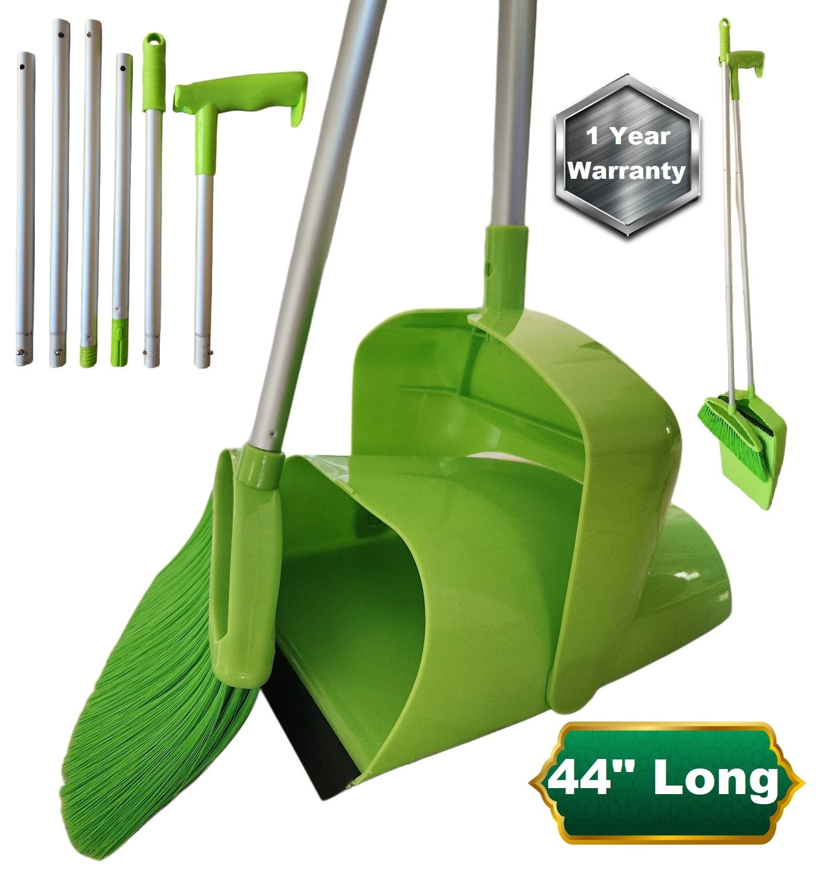 PortoTrash Large Green Extendable Broom and Dustpan Set