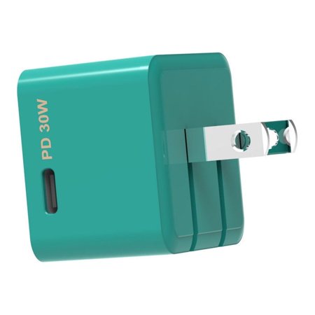 PortoUno - 30W Fast Charging, Side USB-C Port, Foldable Wall Adapter - Teal