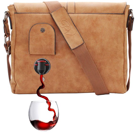 PortoVino Camel Wine Messenger Bag - Vegan Leather & Insulated