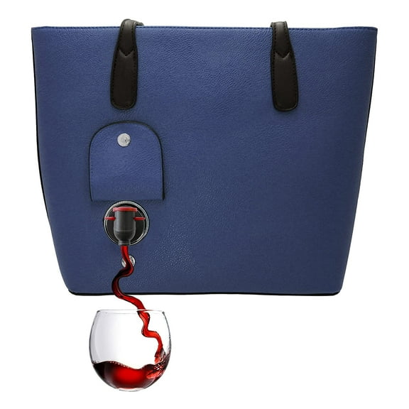 PortoVino Ladies Wine Bag, Fashionable Wine Purse with Hidden, Insulated Compartment, Blue