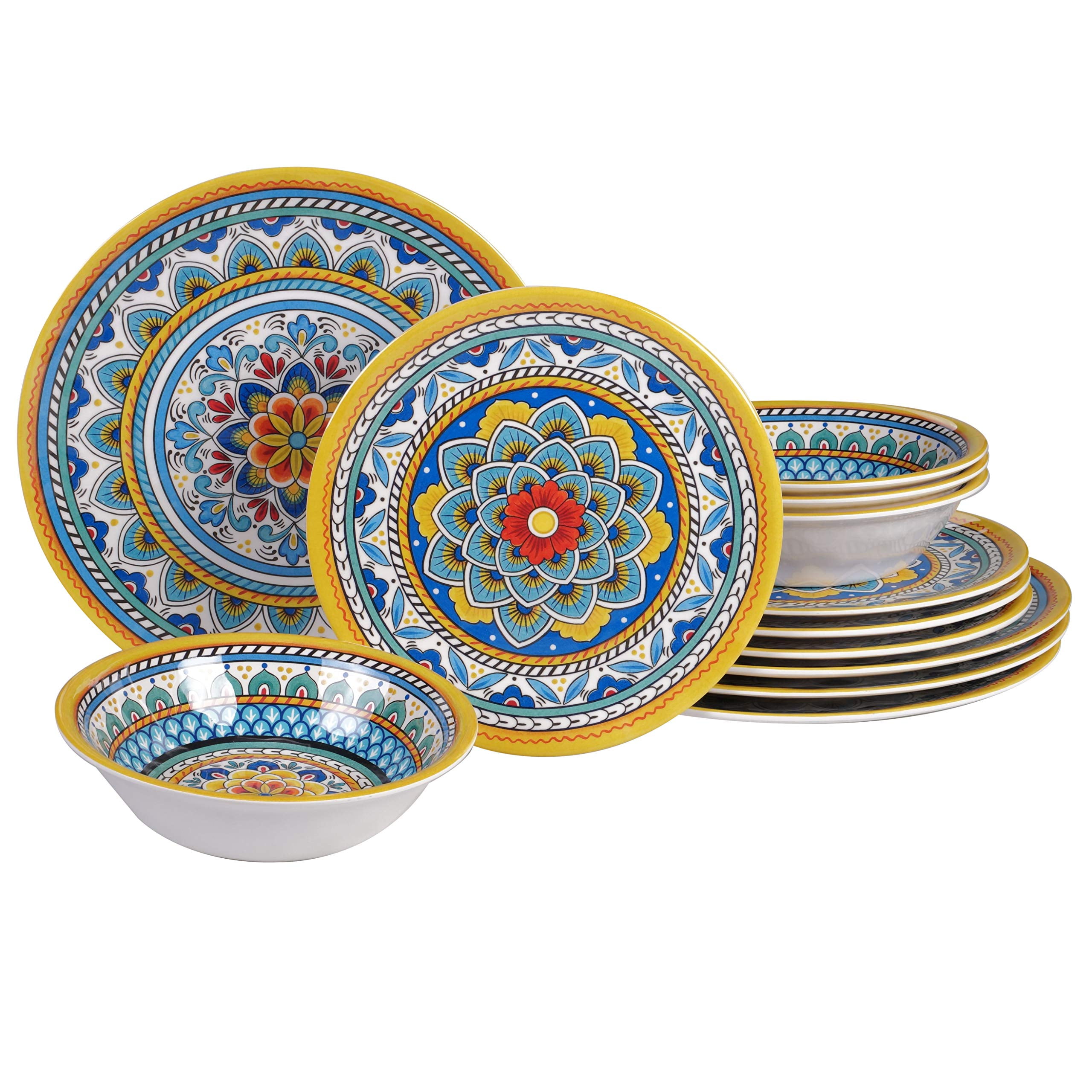Portofino 12-Piece Multicolor Melamine Floral Dinnerware Set