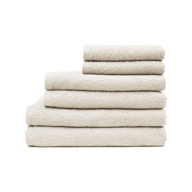 Portofino 6-Piece 100% Cotton Velour Bath Towel Set in Ivory - Walmart.com