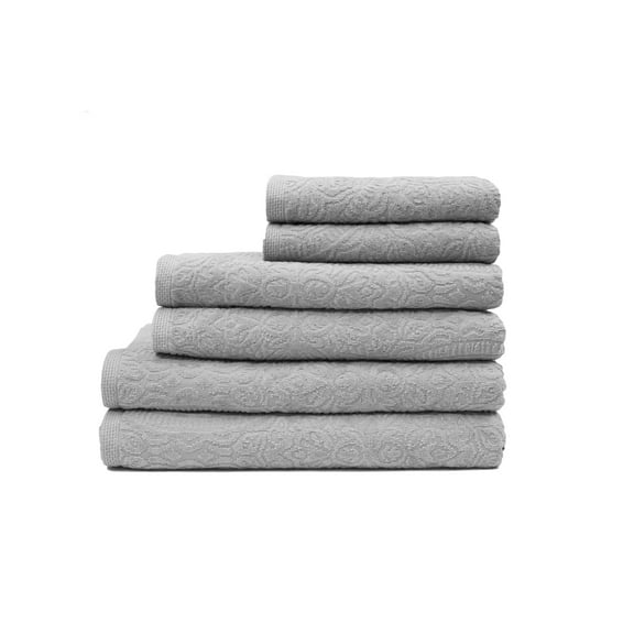 Portofino 6-Piece 100% Cotton Velour Bath Towel Set in Platinum