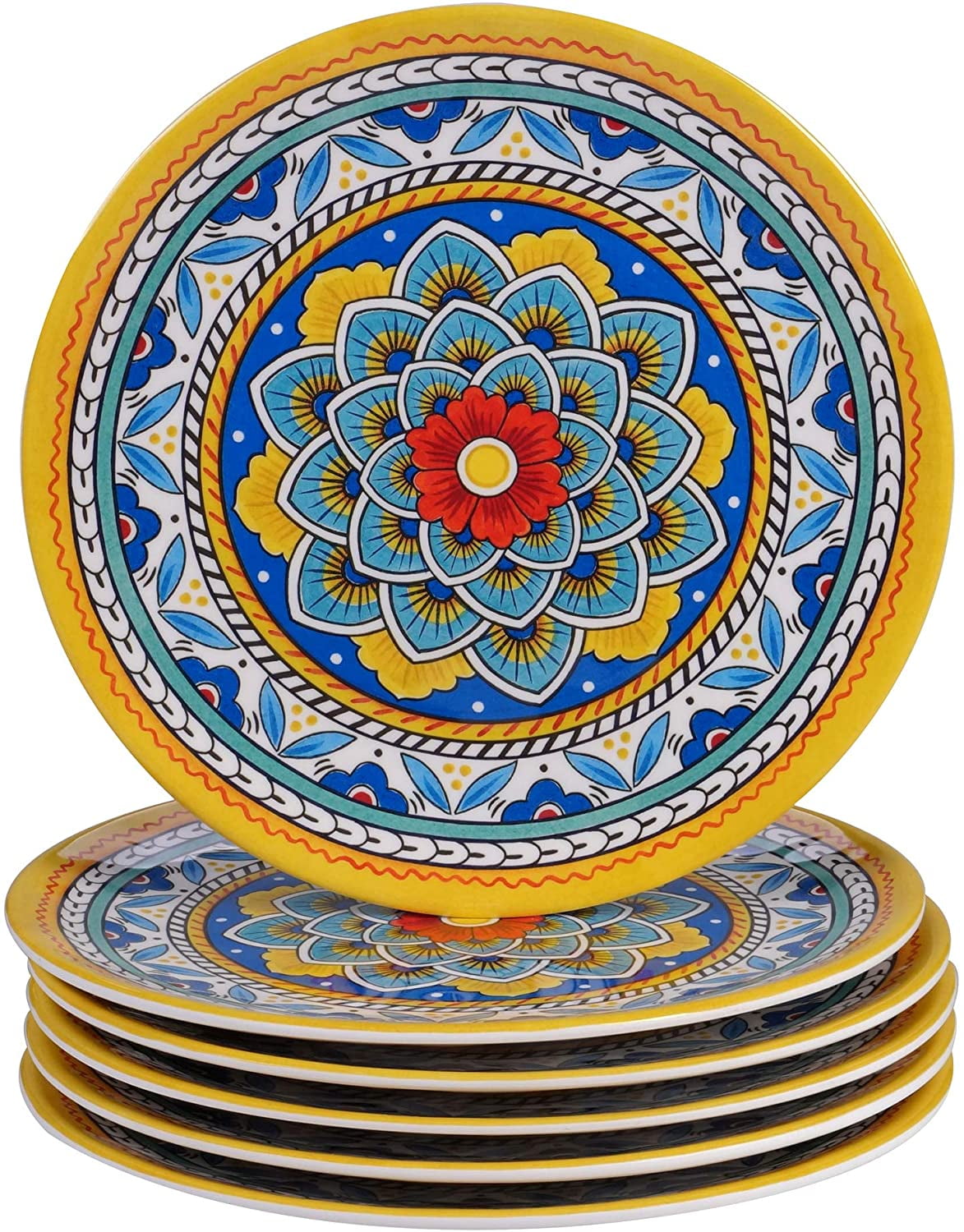 Portofino 9" Multicolor Melamine Salad Plates Set of 6