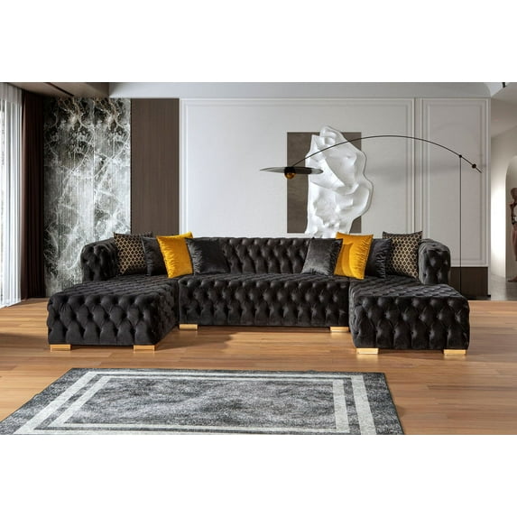 Portofino Black Velvet Double Chaise Sectional