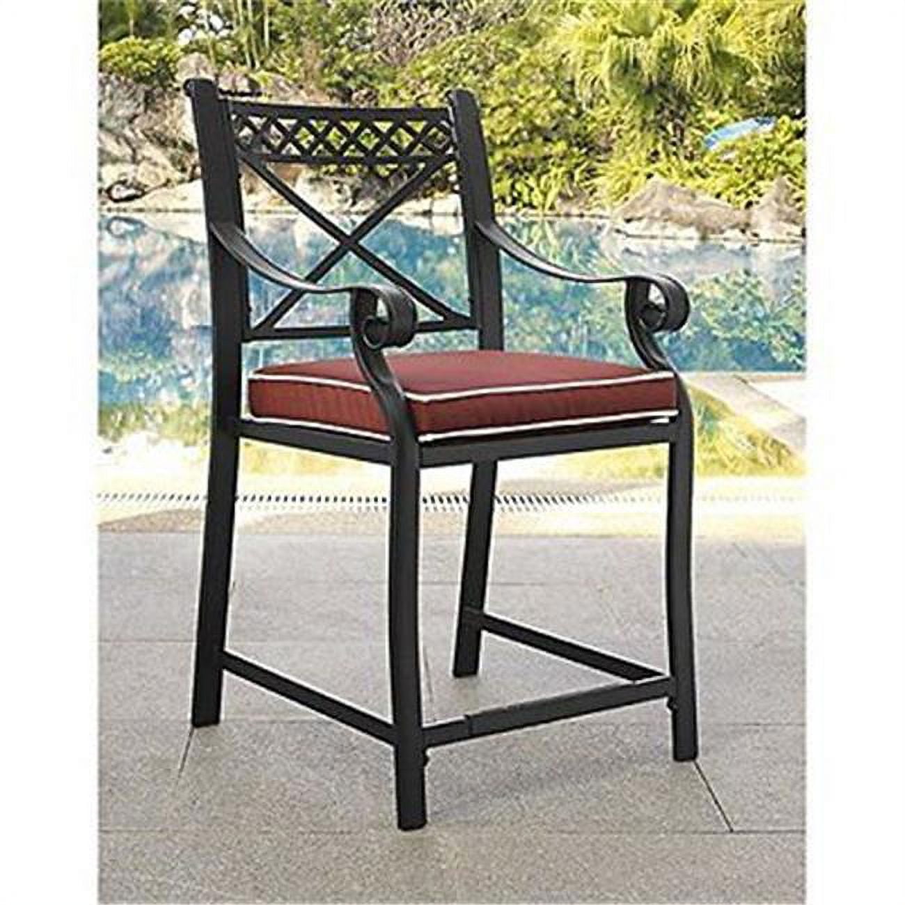 Portofino Cast Aluminum Bar Height Stools with Sangria Cushions, Charcoal Black Set of 2