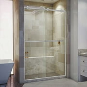 Portofino Frameless Double Sliding Shower Door 44"-48" Width, 79" inches Height Clear Tempered Glass 3/8 with Brushed Nickel finish & Stain Resistant Glass Coating by Fab Glass and Mirror