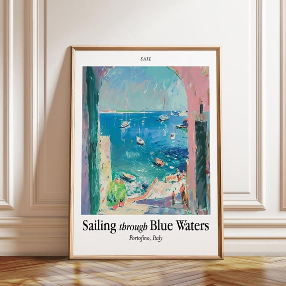 Portofino Harbor View Poster, Unframed Canvas 8x10in