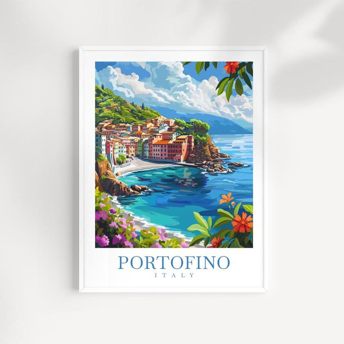 English Riviera Print Portofino Italy Riviera Coastal Wall Art Print, Illustrated Travel Home ...