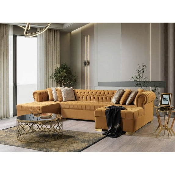 Portofino Mustard Velvet Double Chaise Sectional