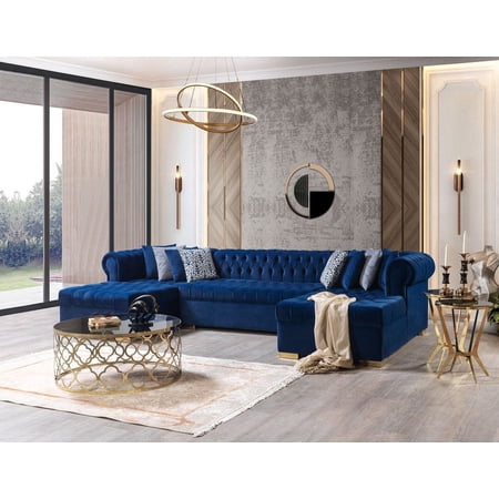 Portofino Navy Velvet Double Chaise Sectional