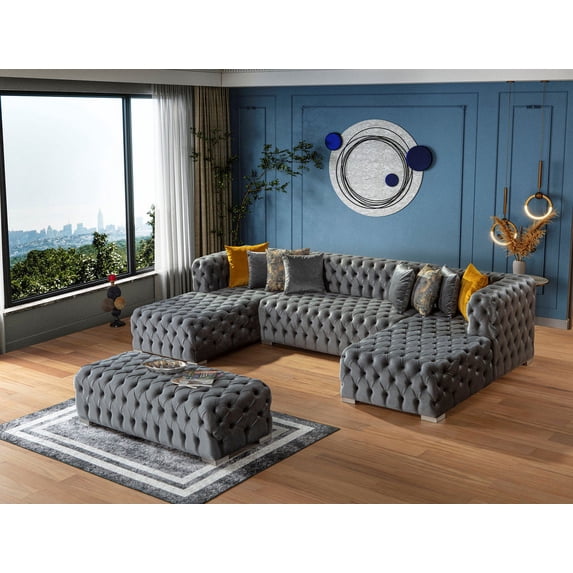 Portofino Silver Velvet Double Chaise Sectional