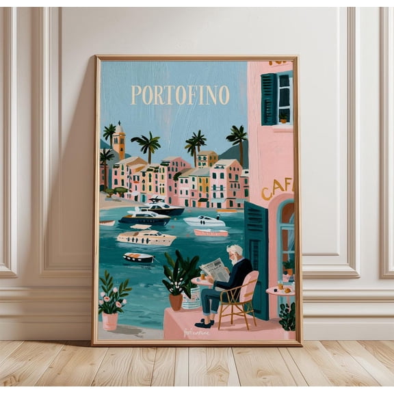 Portofino Travel Harbour Print Italian Coast Wall Art, Unframed Paper Print