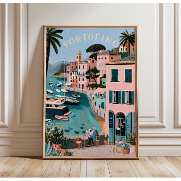 Portofino Travel Harbour Print Italian Coast Wall Art, Unframed Paper Print