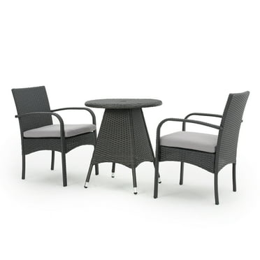 Portola Outdoor 3-Piece Wicker Bistro Set with Cushions, Grey