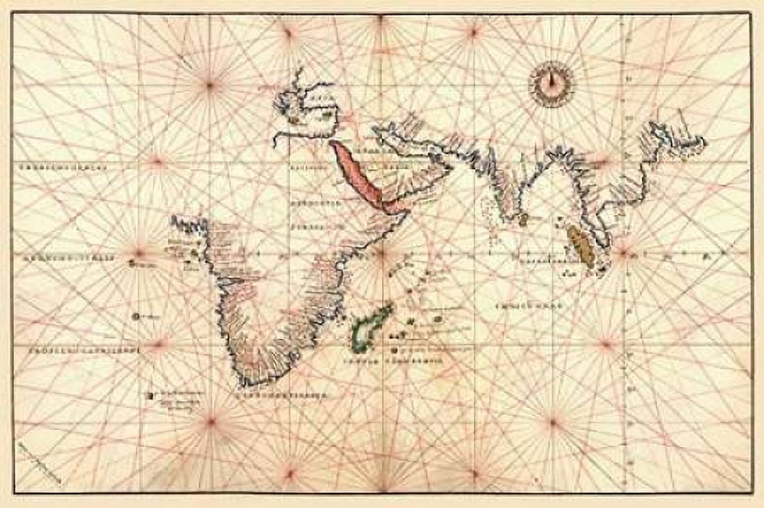 Portolan Map of Africa the Indian Ocean and the Indian Subcontinent Canvas Art - Battista Agnese (24 x 36)